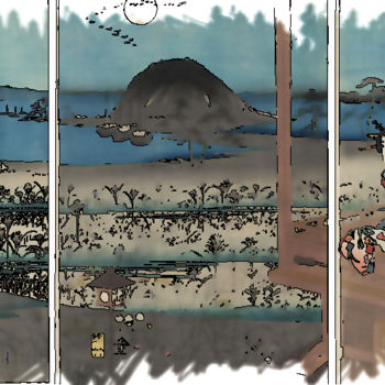 「Hiroshige et Toyoku…」というタイトルのデジタルアーツ Jamy Delpiasによって, オリジナルのアートワーク, デジタル絵画