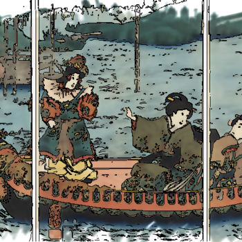 「Kuniyoshi -Boating…」というタイトルのデジタルアーツ Jamy Delpiasによって, オリジナルのアートワーク, デジタル絵画
