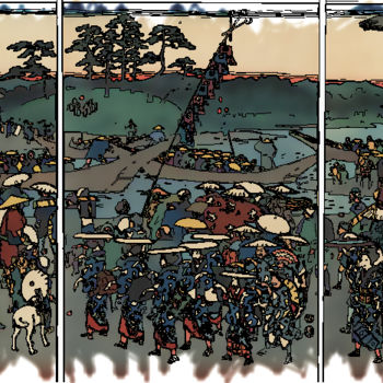Arts numériques intitulée "Hiroshige - Travers…" par Jamy Delpias, Œuvre d'art originale, Peinture numérique