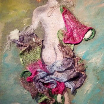 Textile Art titled "Soir d'été" by Delpierre, Original Artwork, Acrylic Mounted on Wood Stretcher frame