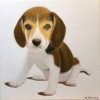 「Beagle」というタイトルの絵画 Manuel Monteiroによって, オリジナルのアートワーク, オイル ウッドストレッチャーフレームにマウント