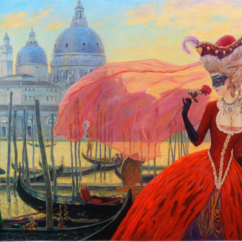 Pintura titulada "Венецианская роза" por Evgeny Demakov, Obra de arte original, Oleo