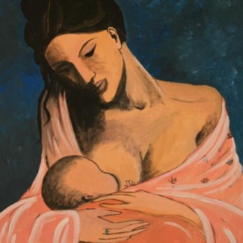 Painting titled "La mère et l'enfant" by Magda, Original Artwork, Acrylic