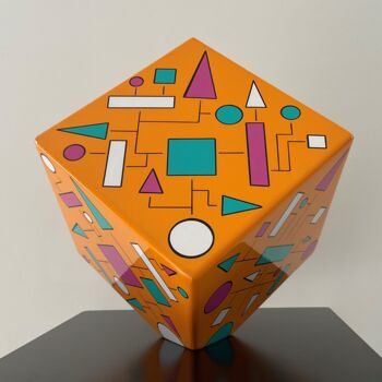 Sculpture titled "Color cube orange l…" by Rémy Demestre, Original Artwork, Wood