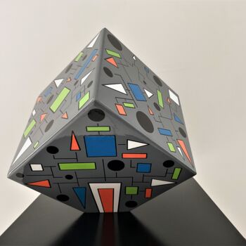 Sculpture titled "Color cube Electric…" by Rémy Demestre, Original Artwork, Acrylic