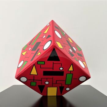Sculpture titled "Color cube red 1" by Rémy Demestre, Original Artwork, Acrylic