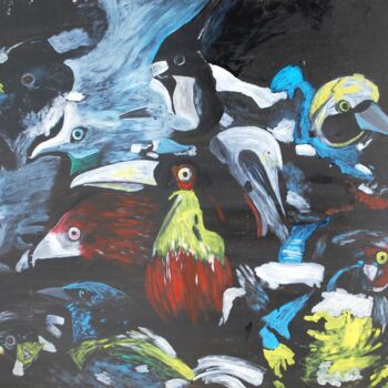 Pittura intitolato "Τα πουλια" da Demetres Stauropoulos, Opera d'arte originale, Olio