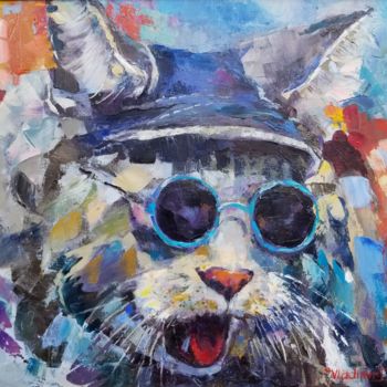 Pintura titulada "cat in sunglasses" por Vladimir Demidovich, Obra de arte original, Oleo