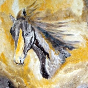 Schilderij getiteld "Paard  kop" door Demitriokunstenaar, Origineel Kunstwerk, Olie