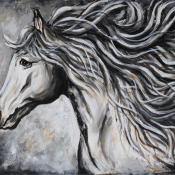 Painting titled "WHITE HORSE" by Demman, Original Artwork, Acrylic