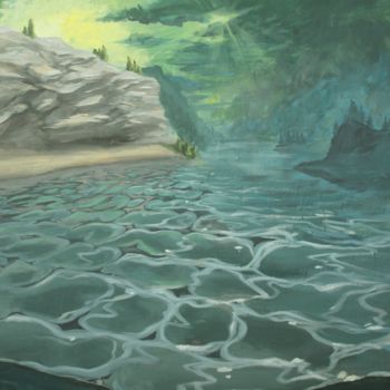 Painting titled "lake" by Abdeljalil, Original Artwork, Acrylic