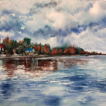Peinture intitulée "Rives du Lac Saint…" par Sonia Demongivert, Œuvre d'art originale, Aquarelle