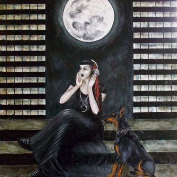 Painting titled "La Luna, La Lune" by Yolanda Molina Brañas (demonio), Original Artwork, Oil