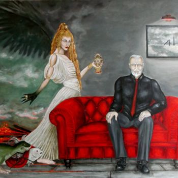 Schilderij getiteld "La Tentación de San…" door Yolanda Molina Brañas (demonio), Origineel Kunstwerk, Olie