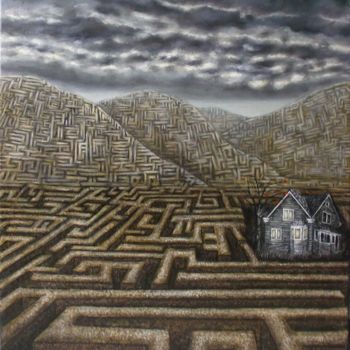Painting titled "La casa en el laber…" by Yolanda Molina Brañas (demonio), Original Artwork, Oil