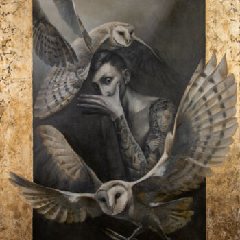 Painting titled "The Owl" by Den December, Original Artwork, Oil