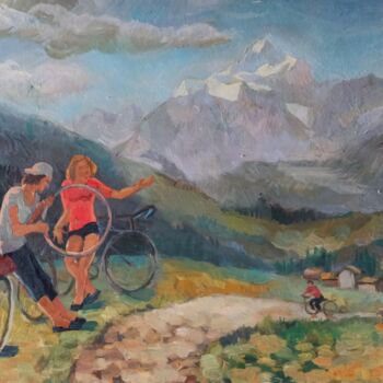 Pittura intitolato "Велосипедисты" da Den December, Opera d'arte originale, Olio