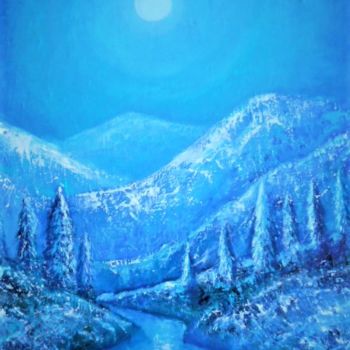 Painting titled "Full moon after fir…" by Dengiz Zolte, Original Artwork, Oil