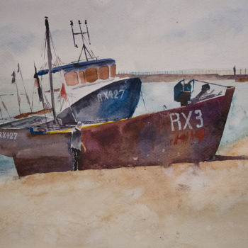 Pintura intitulada "Boats" por Denio Viana, Obras de arte originais, Aquarela