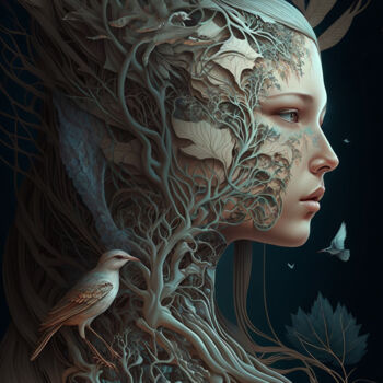 Digital Arts titled ""The Girl - Nature"…" by Denis Agati, Original Artwork, AI generated image