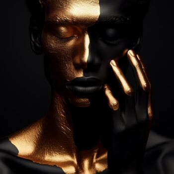 Arte digitale intitolato "Black man with gold…" da Denis Agati, Opera d'arte originale, Immagine generata dall'IA