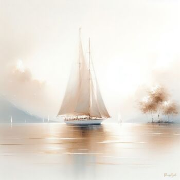 Цифровое искусство под названием "Sailing yacht on th…" - Denis Agati, Подлинное произведение искусства, Изображение, сгенер…