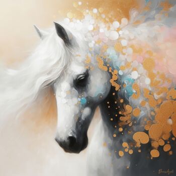 Digitale Kunst getiteld "White horse" door Denis Agati, Origineel Kunstwerk, AI gegenereerde afbeelding