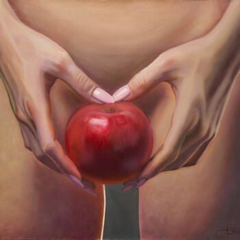 Painting titled "Temptation" by Denis Barinov, Original Artwork, Oil Mounted on Wood Stretcher frame