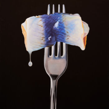 Painting titled "Fish" by Denis Barinov, Original Artwork, Oil Mounted on Wood Stretcher frame