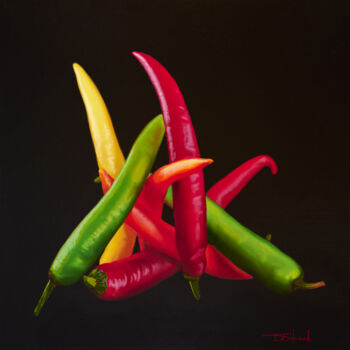 Painting titled "Peppers" by Denis Barinov, Original Artwork, Oil Mounted on Wood Stretcher frame