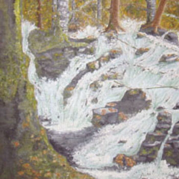 Peinture intitulée "rivière forestière" par Denis Basset, Œuvre d'art originale