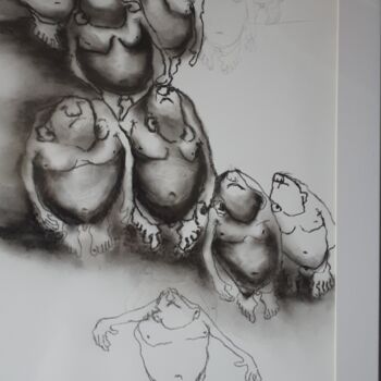 Drawing titled "Foule" by Denis Blondel, Original Artwork, Pencil Mounted on Other rigid panel