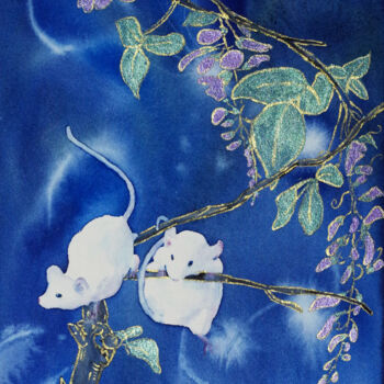 Картина под названием "Les souris blanches" - Emilie Denis, Подлинное произведение искусства, Акварель