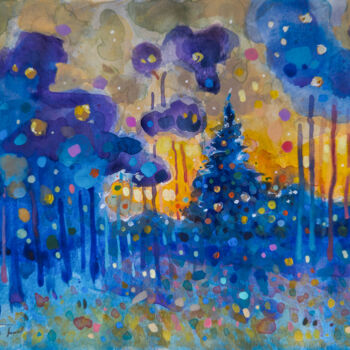 Картина под названием "Зимний лес, пробужд…" - Денис Филип, Подлинное произведение искусства, Акварель
