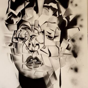 "La femme puzzle" başlıklı Resim Denis Gernigon tarafından, Orijinal sanat, Kalem Ahşap Sedye çerçevesi üzerine monte edilmiş