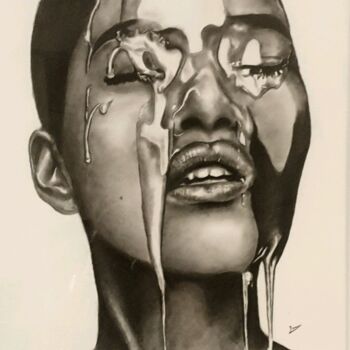 「Fantaisie」というタイトルの描画 Denis Gernigonによって, オリジナルのアートワーク, 鉛筆 ガラスにマウント
