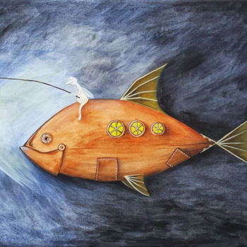 Painting titled "fish" by Denis Panin, Original Artwork, Acrylic