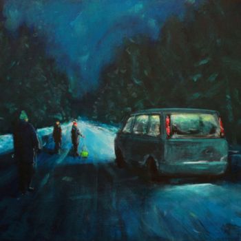 Painting titled "Winter time" by Denis Rusakov, Original Artwork, Acrylic Mounted on Cardboard