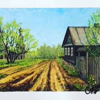 Peinture intitulée "Village" par Denis Slatov, Œuvre d'art originale, Huile