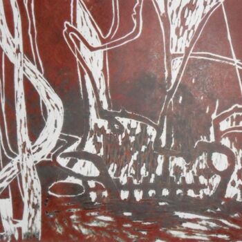 Incisioni, stampe intitolato "engraving in linole…" da Denisa Paho, Opera d'arte originale, incisione