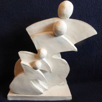 Skulptur mit dem Titel "En famille" von Mariejo Cottaz, Original-Kunstwerk, Terra cotta