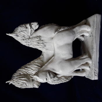 Sculpture titled "Famille poneys" by Mariejo Cottaz, Original Artwork, Terra cotta