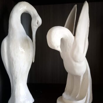 Sculpture titled "Mes Oiseaux" by Mariejo Cottaz, Original Artwork, Terra cotta
