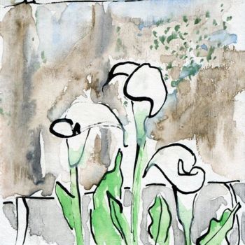 Dessin intitulée "Arums d'Eugénie" par Denis Demouge, Œuvre d'art originale