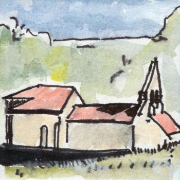 Dessin intitulée "Eglise de Sensacq,…" par Denis Demouge, Œuvre d'art originale