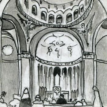 Drawing titled "Intérieur de l'égli…" by Denis Demouge, Original Artwork, Other