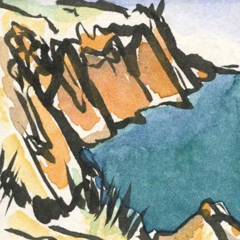 Desenho intitulada "Bretagne, falaises…" por Denis Demouge, Obras de arte originais