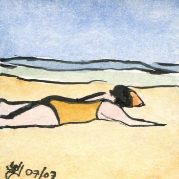 Dibujo titulada "Landes, plage de Me…" por Denis Demouge, Obra de arte original