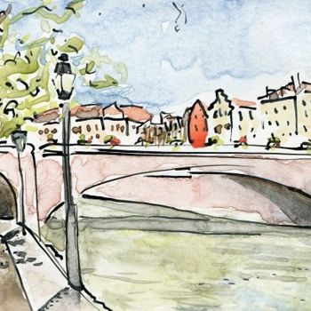 Drawing titled "Strasbourg, un quai" by Denis Demouge, Original Artwork, Other