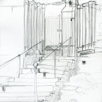 Dibujo titulada "Geaune, l'escalier…" por Denis Demouge, Obra de arte original